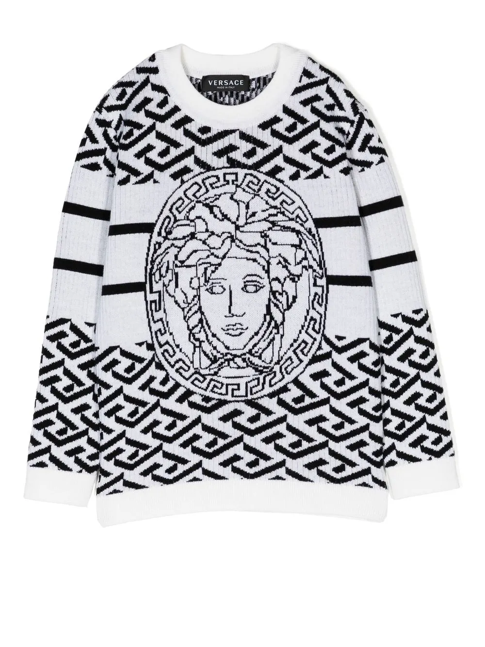 

Versace Kids Greca-pattern knit crew-neck jumper - White