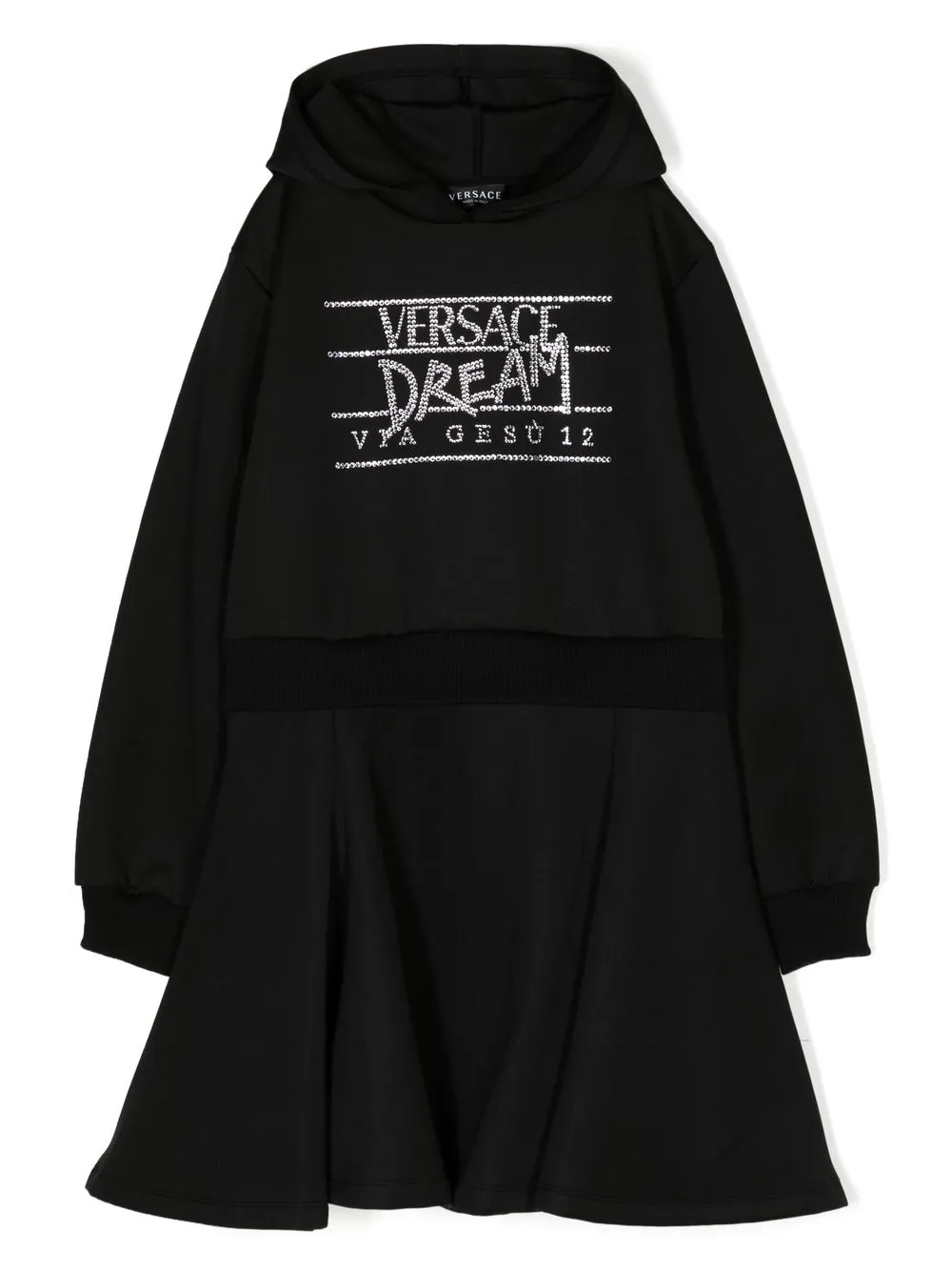 Versace Kids' Rhinestone-embellished Hooded Dress In Black