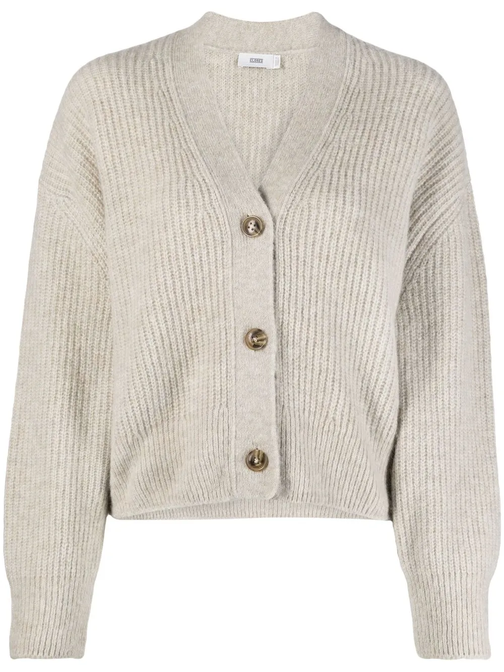 

Closed ribbed knit V-neck cardigan - Neutrals