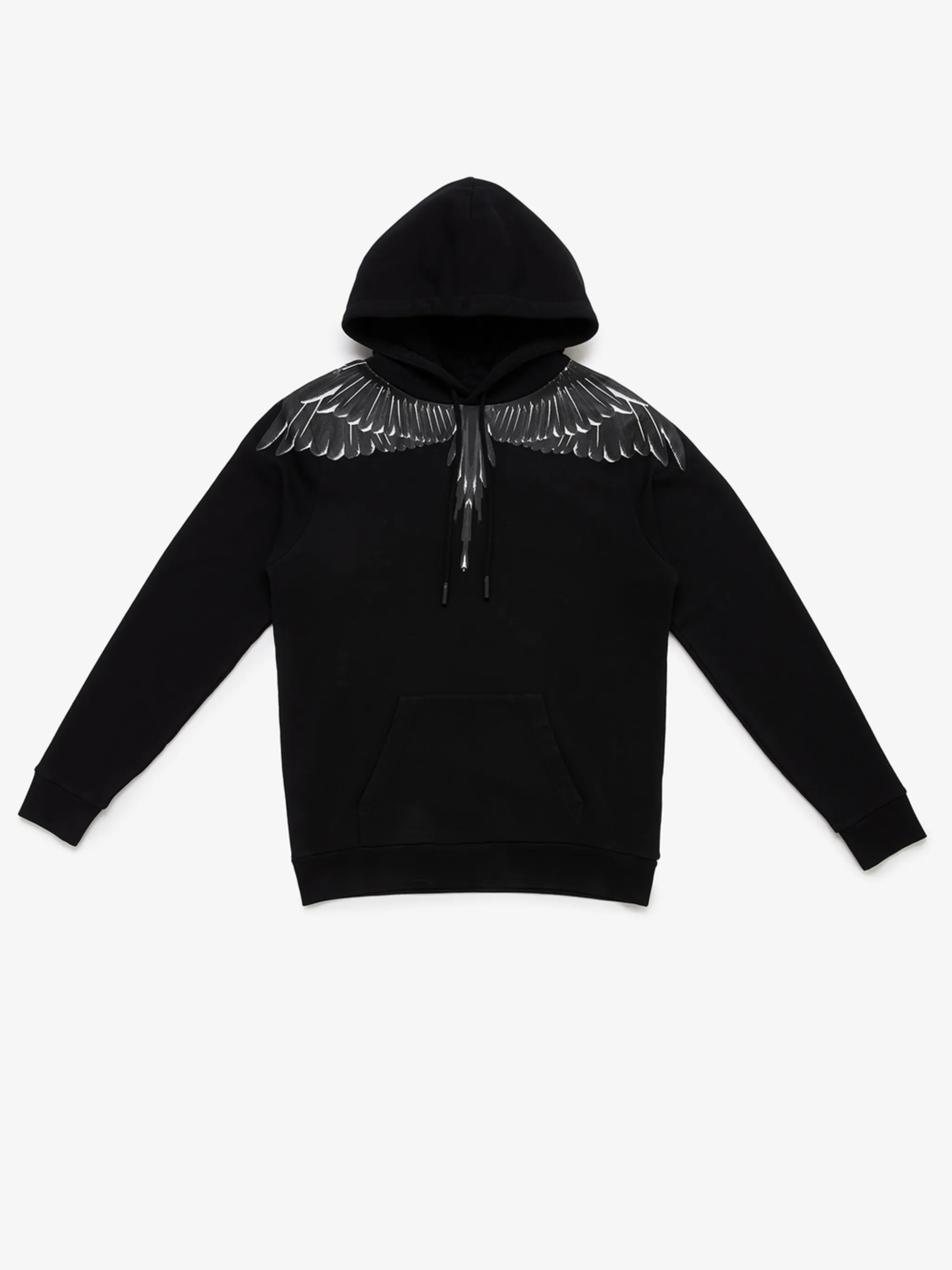 logo-print pullover hoodie from Marcelo Burlon County of Milan featuring black/grey, cotton, logo print to the front, drawstring hood, long sleeves and straight hem.