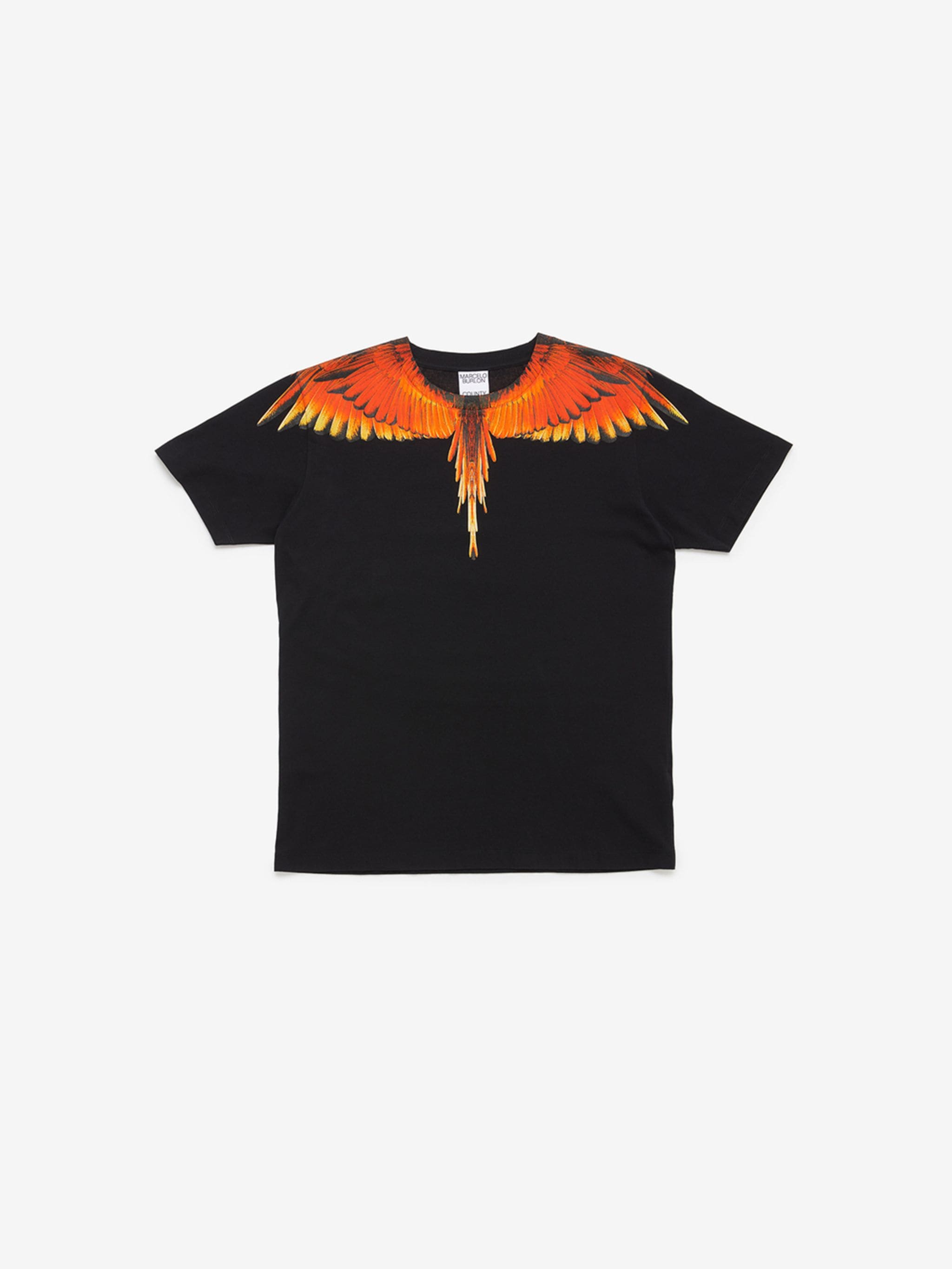 Wings print cotton T-shirt from Marcelo Burlon County of Milan featuring black, cotton, signature Marcelo Burlon Wings print, round neck and short sleeves.