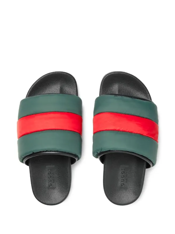 Gucci Web Stripe Padded Slides | Green | FARFETCH display picture 1