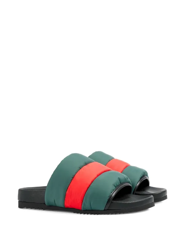 Gucci Web Stripe Padded Slides | Green | FARFETCH display picture 1