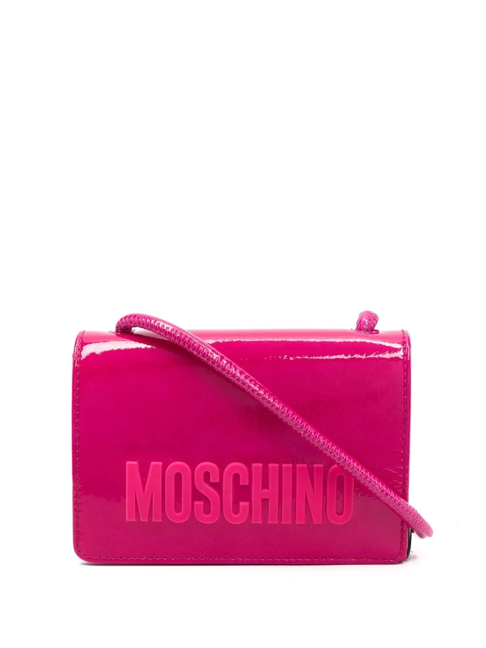 

Moschino logo-lettering patent crossbody bag - Pink