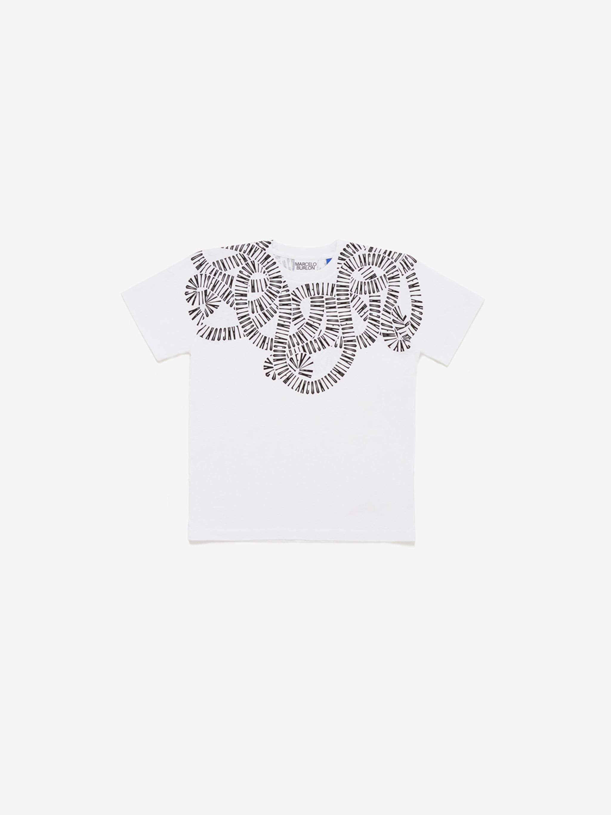 logo-print cotton T-shirt from Marcelo Burlon Kids featuring white/black, cotton, all-over logo print, round neck, short sleeves and straight hem.
