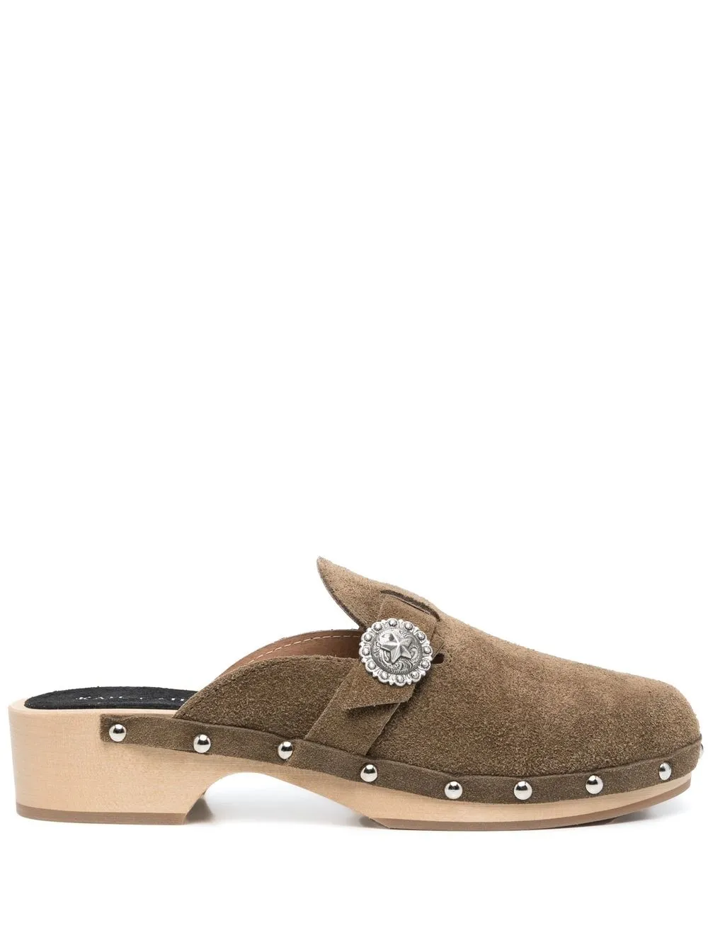 

Kate Cate Allegra Kaki stud-embellished suede clogs - Green