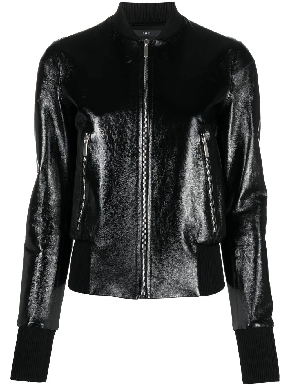 Sapio Zip-up Leather Bomber Jacket In Black