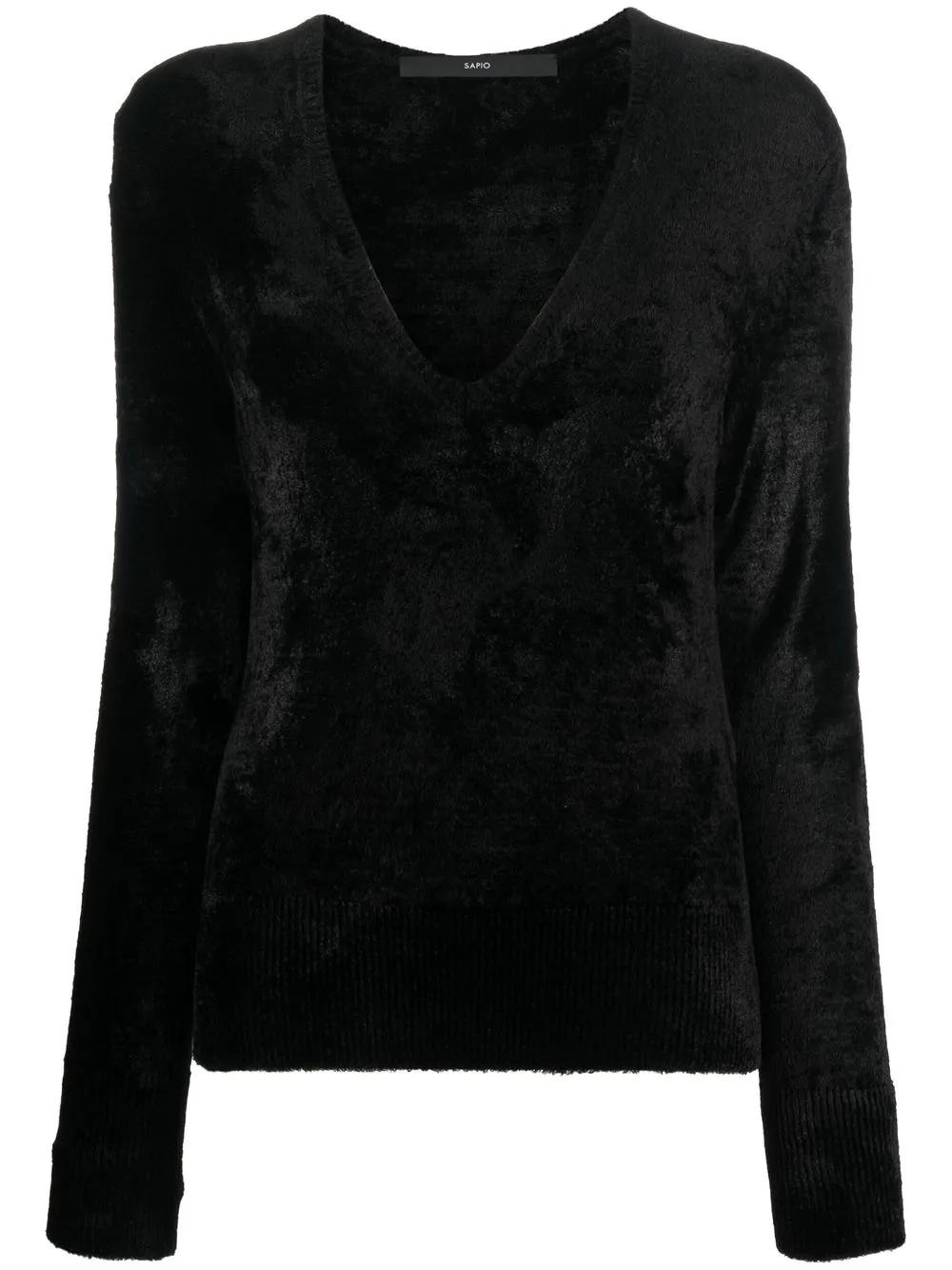 

SAPIO V-neck velvet jumper - Black