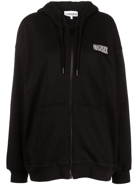 GANNI logo-embroidered zipped hoodie 