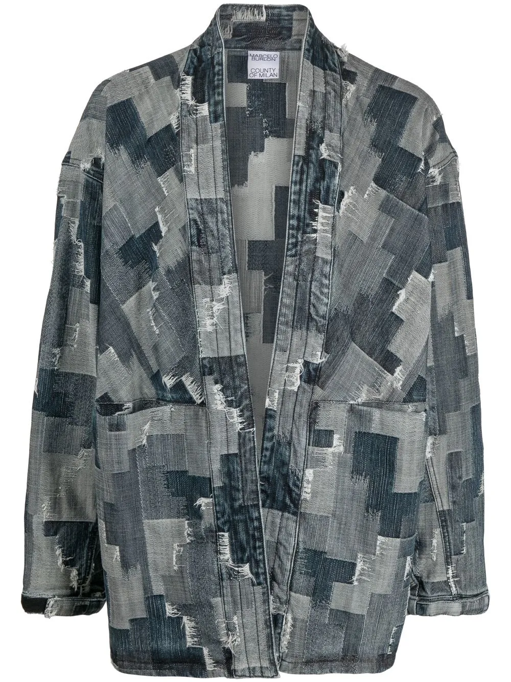 

Marcelo Burlon County of Milan chamarra deshilachada con diseño patchwork - Azul