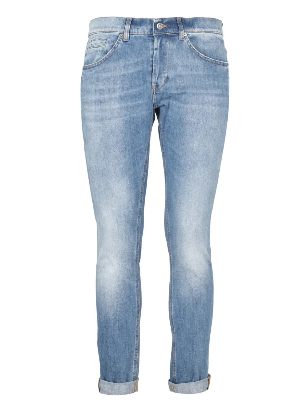 Dondup Denim Trousers With Belt Loops And Rolled Cuffs In Blue