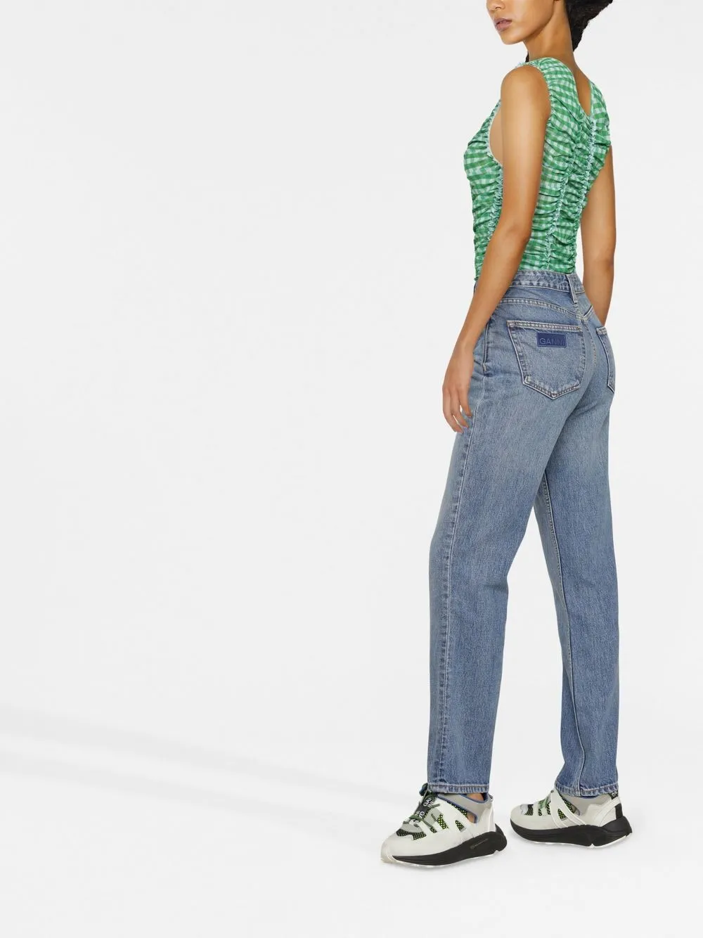  Ganni Logo-patch Straight-leg Jeans - Blue 