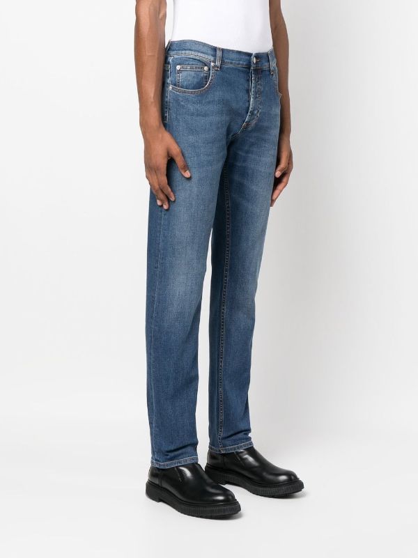 Alexander McQueen embroidered-logo slim-fit Jeans | Blue | FARFETCH AO