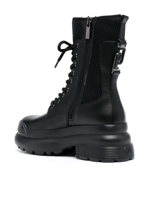 Amy black chunky calf lace up leather boots clearance