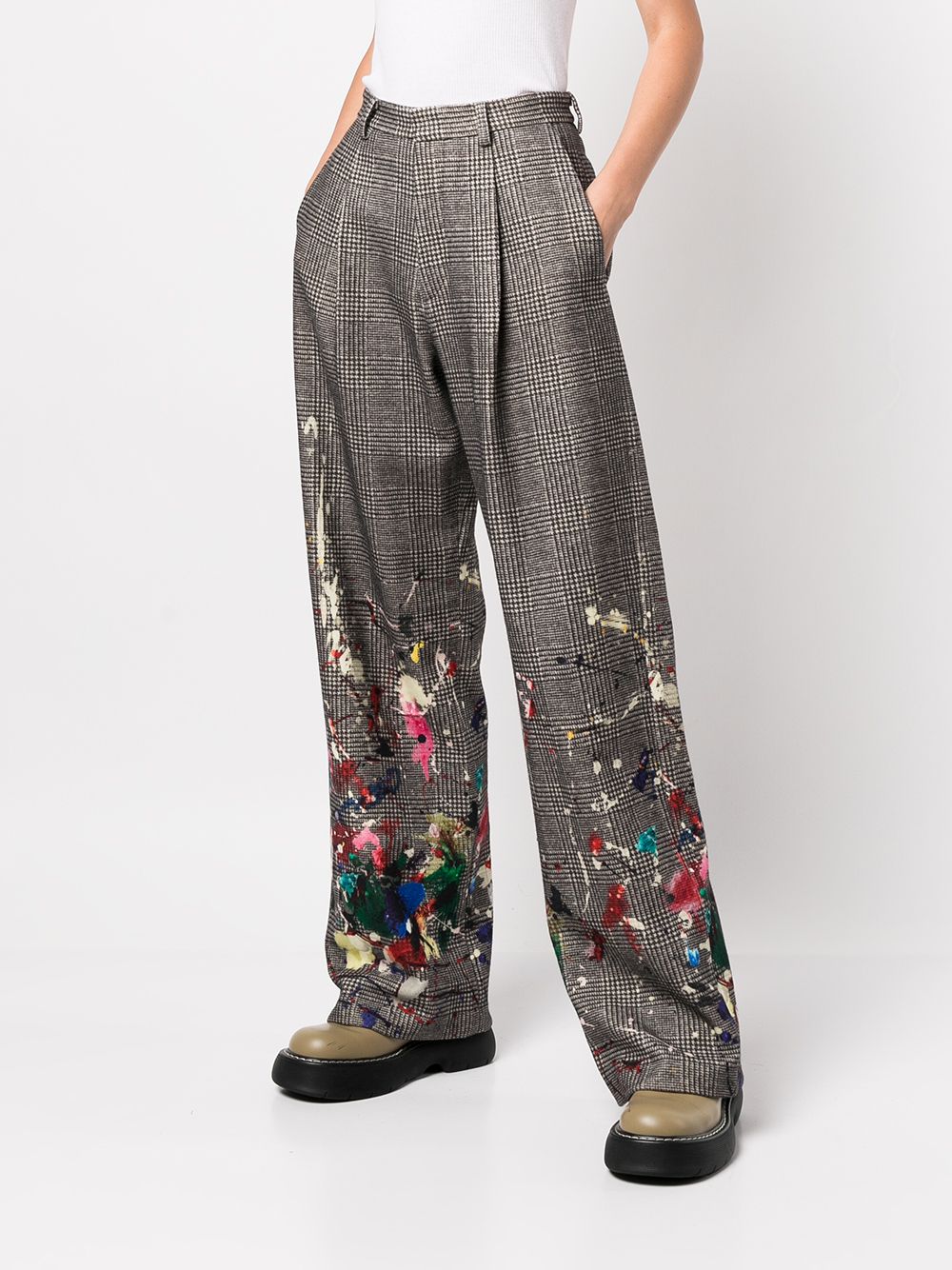 R13 Paint splatter Prince Of Wales Trousers Farfetch