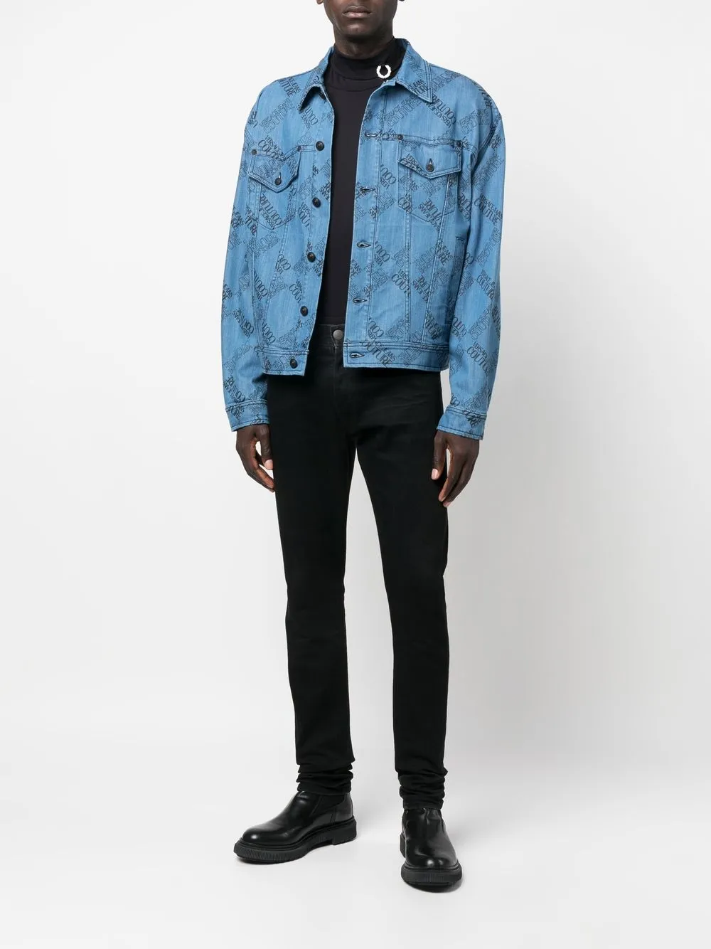 versace jeans couture logo印花牛仔夹克 图 2