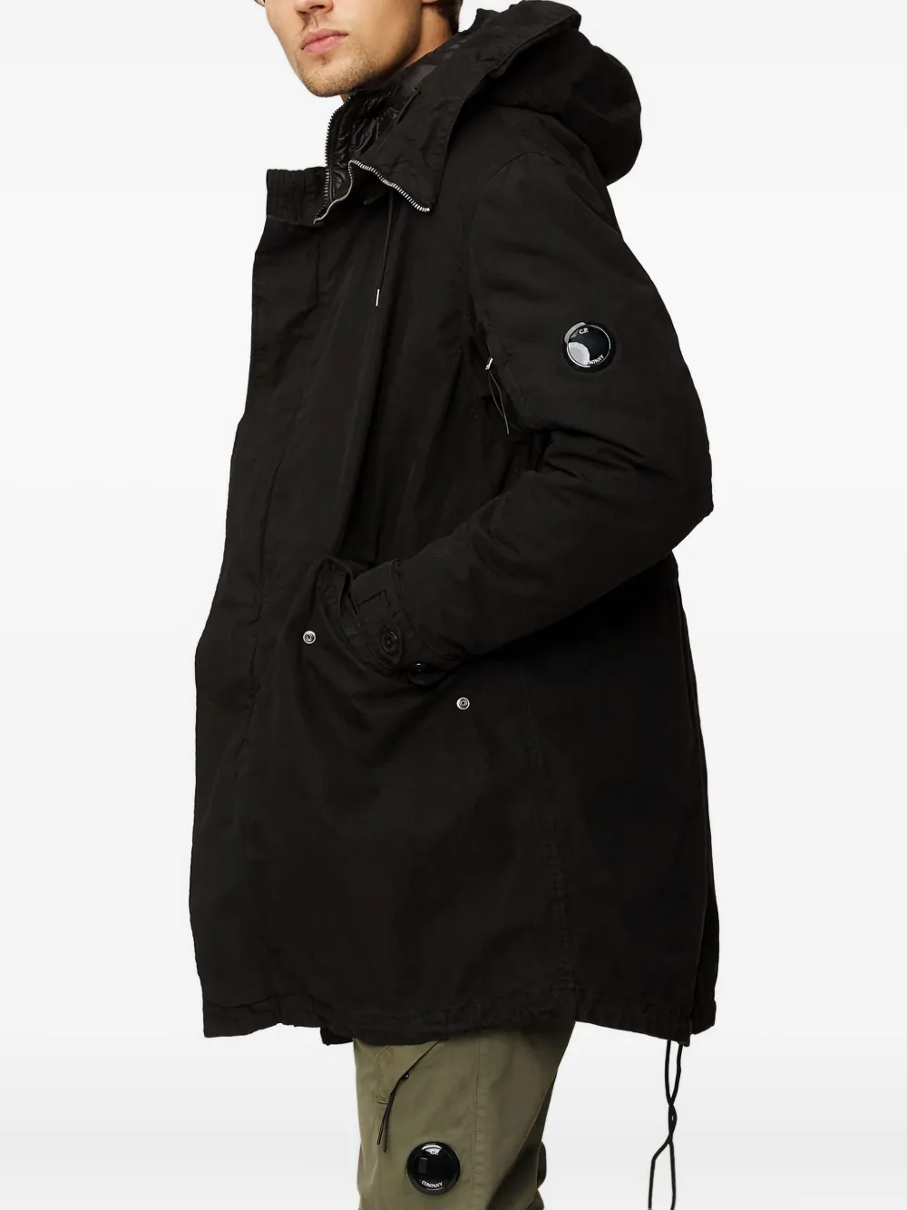 C.p. Company Hooded Drawstring Coat In Black