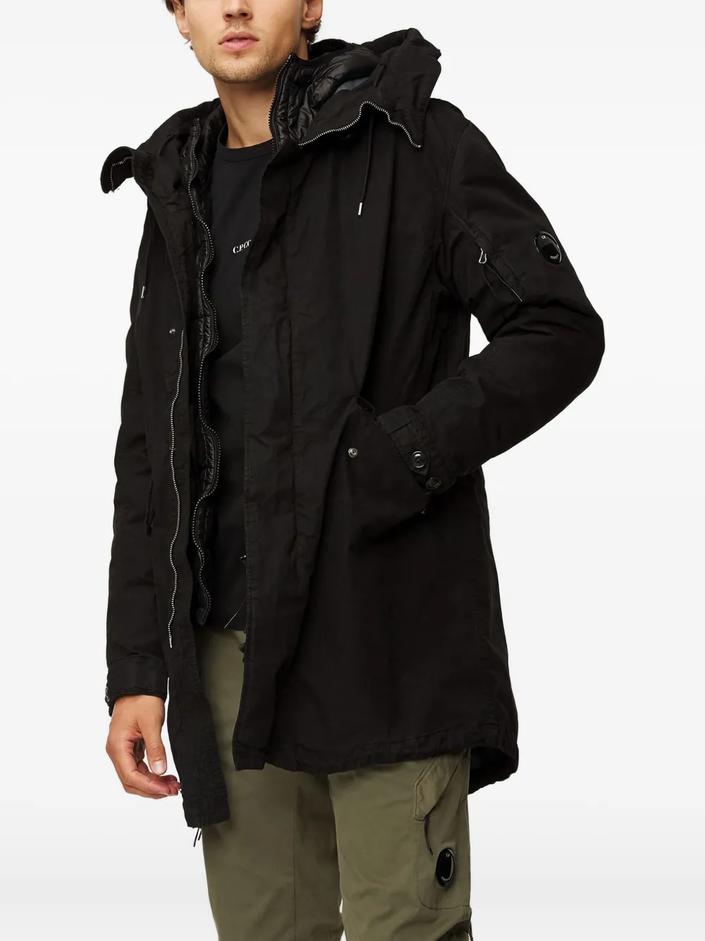 C.p. Company Hooded Drawstring Coat In Black
