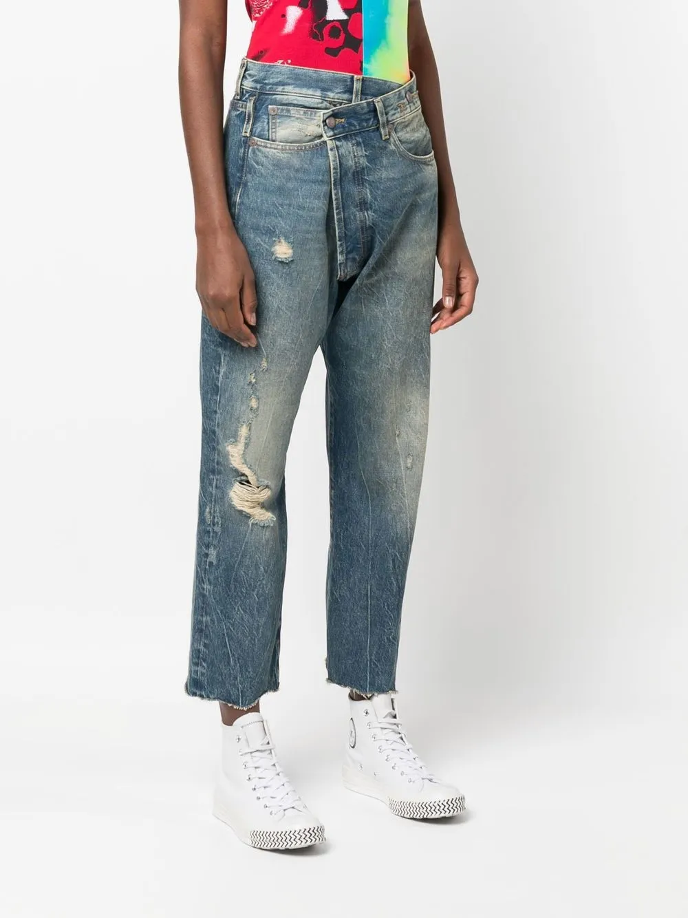  R13 Cropped Distressed Jeans - Blue 