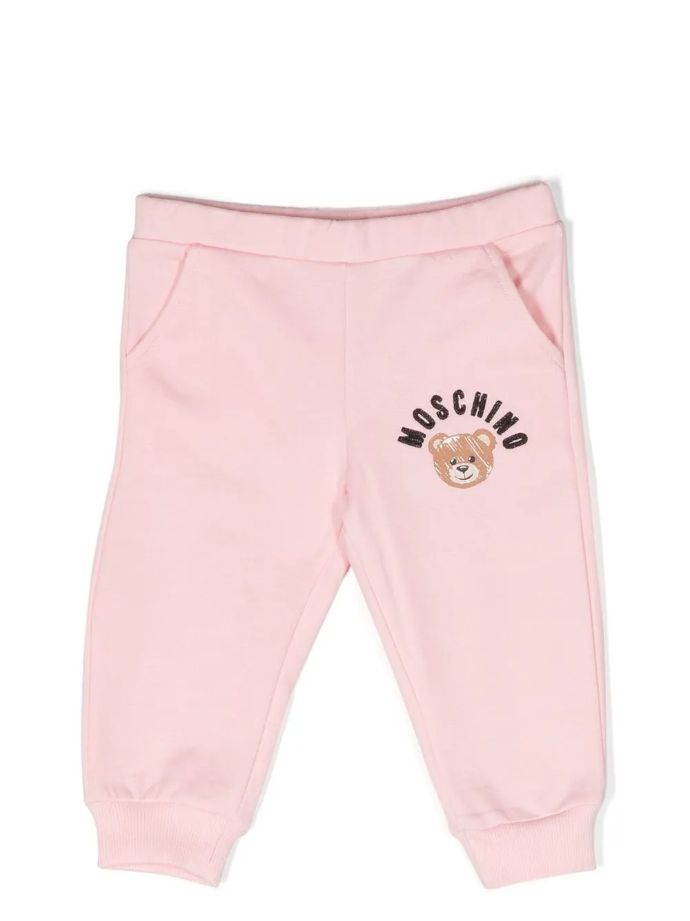 

Moschino Kids teddy-print organic track pants - Pink