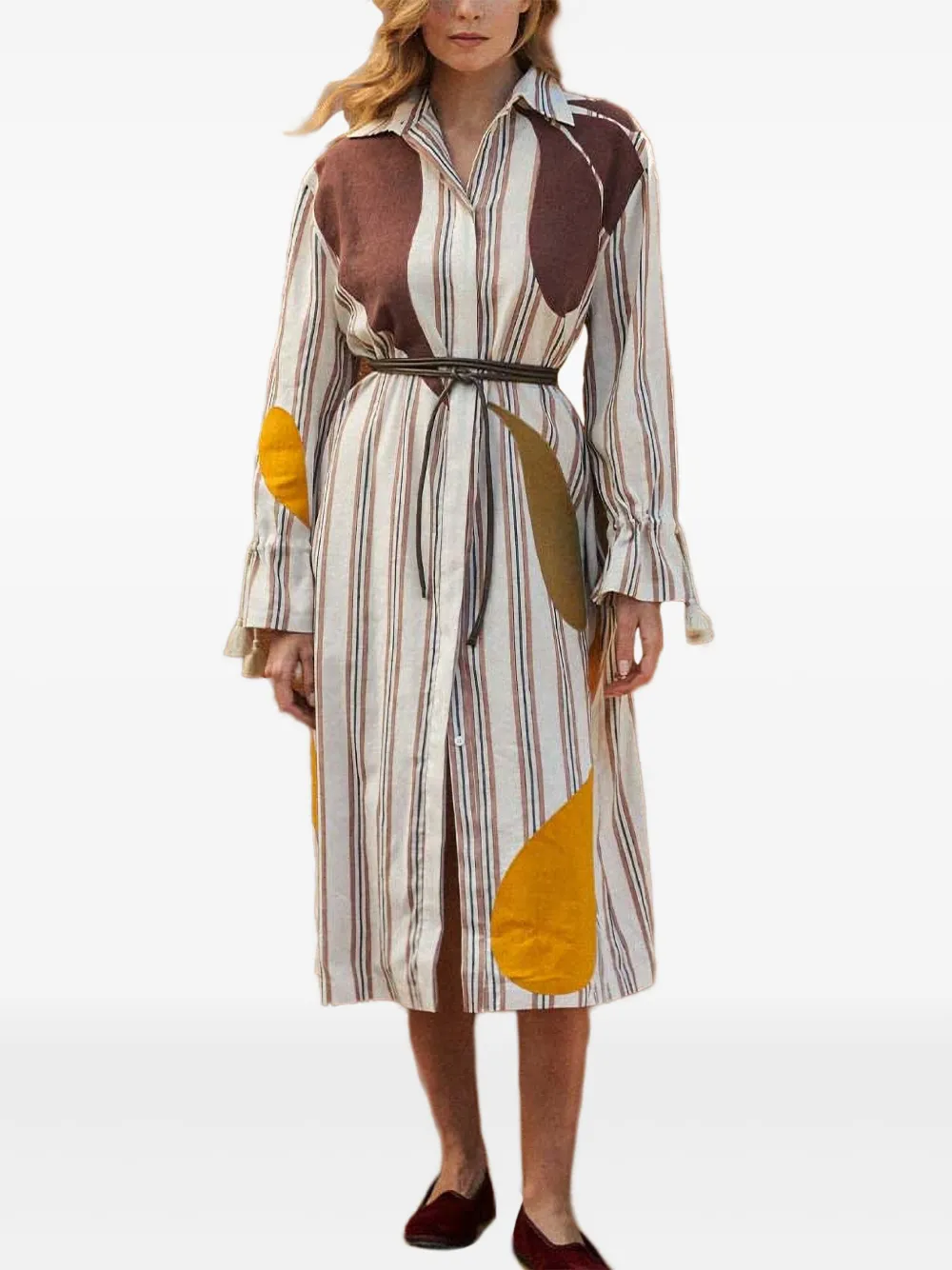 Paula Striped-detail Midi Dress In White