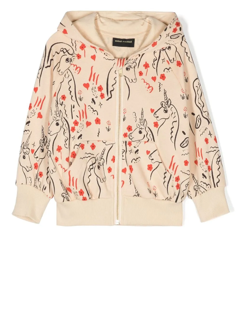 Mini Rodini Scottish Unicorns print zip-up hoodie | Neutrals | Image 1