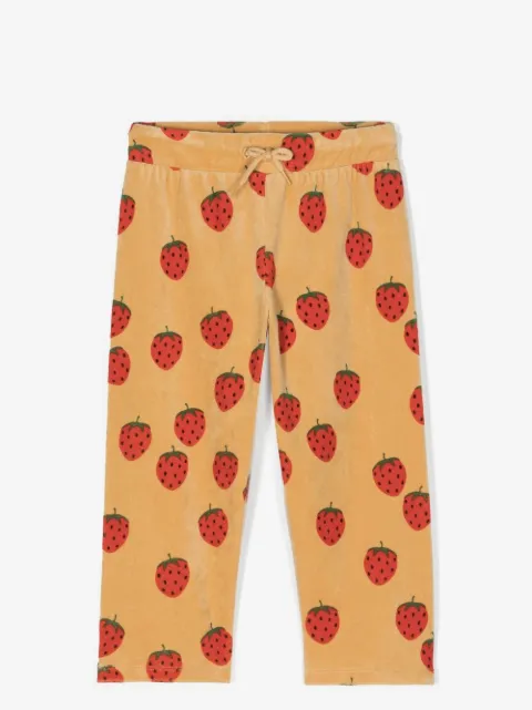 Mini Rodini strawberry-print velour trousers