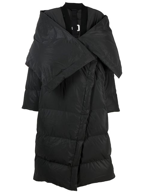 Templa wrap-scarf long puffer coat 