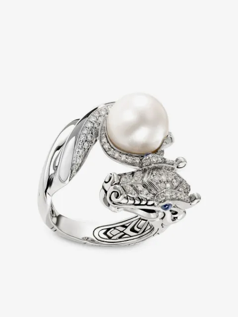 John Hardy Legends Naga freshwater pearl and diamond pavé ring