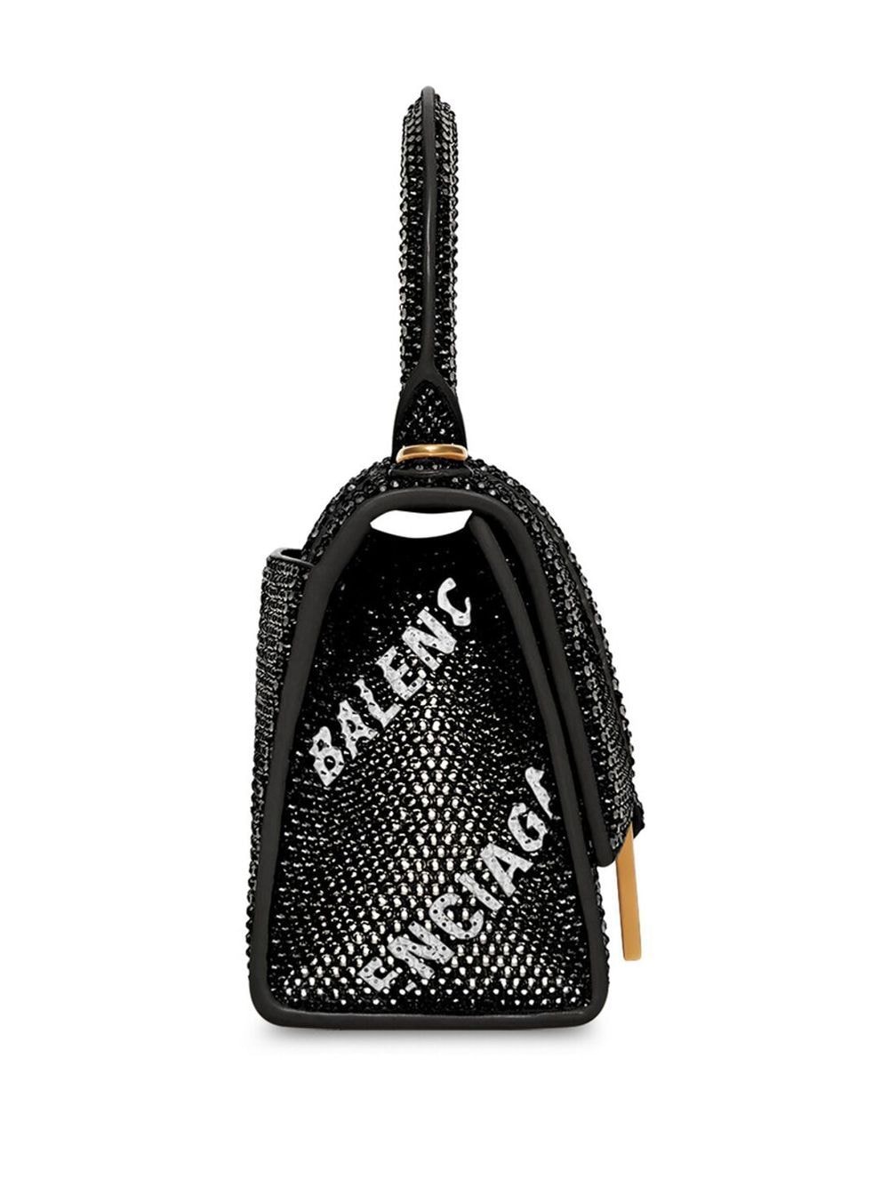 Shop Balenciaga Xs Hourglass Crystal-embellished Tote Bag In Black