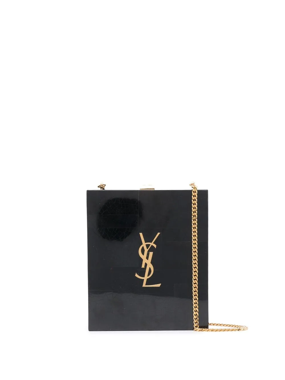 Saint Laurent Logo-plaque Cracked Clutch Bag In Schwarz