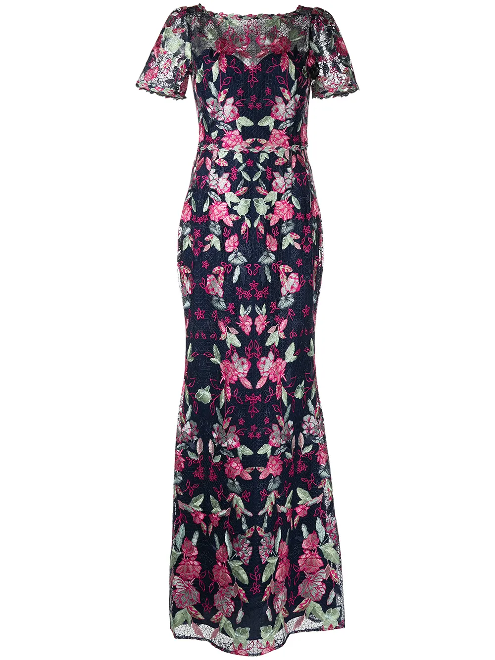 

Marchesa Notte short sleeve embroidered gown - Multicolour