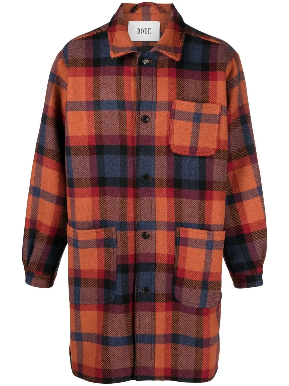 Shop Bode Clinton Street Plaid-check Coat In Orange