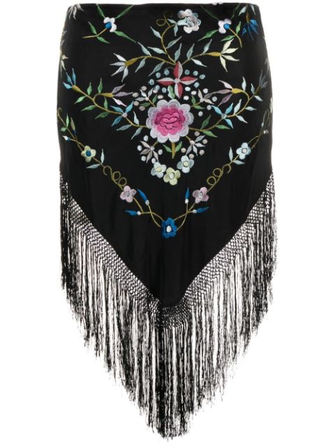 Conner Ives floral-embroidery fringed skirt