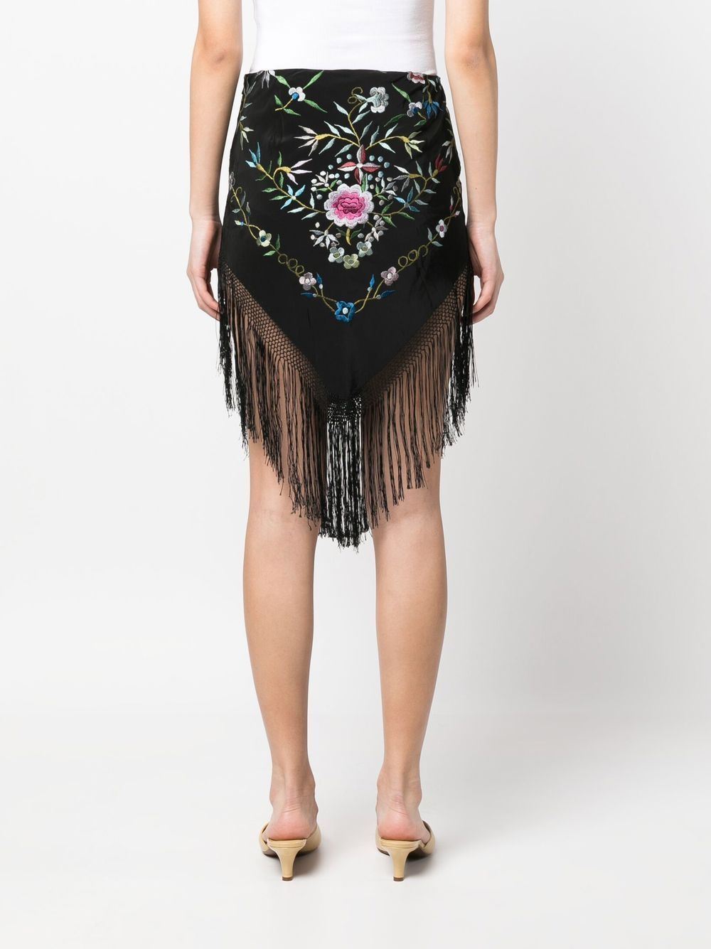Shop Conner Ives Floral-embroidery Fringed Skirt In Schwarz