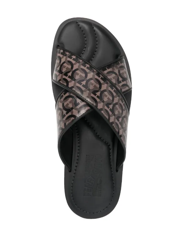 Ferragamo Gancini Crossover Strap Sandals | Black | FARFETCH