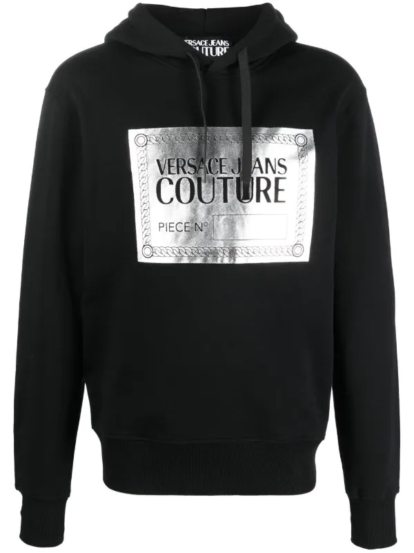 Versace Jeans Couture Metallic logo print Cotton Hoodie Black FARFETCH SG