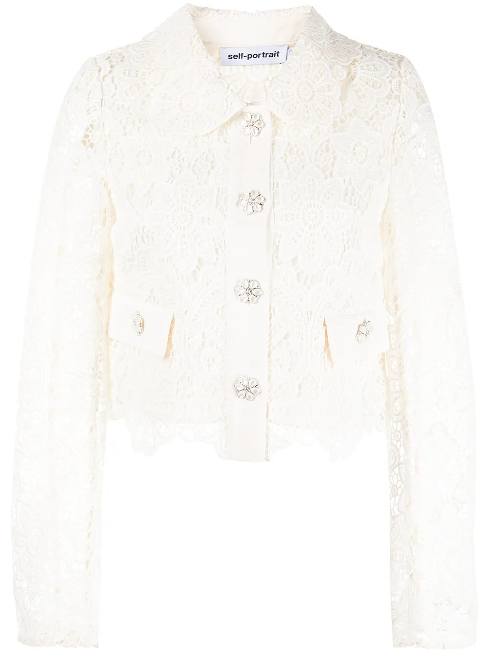 

Self-Portrait lace-panel cropped jacket - Neutrals