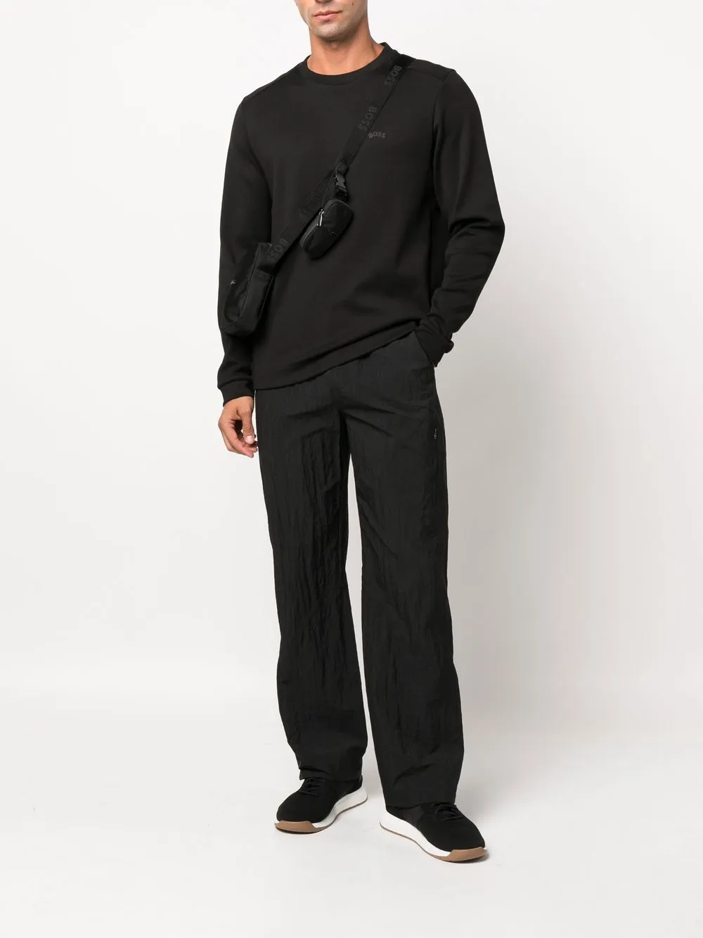 BOSS Sweater met logoprint - Zwart