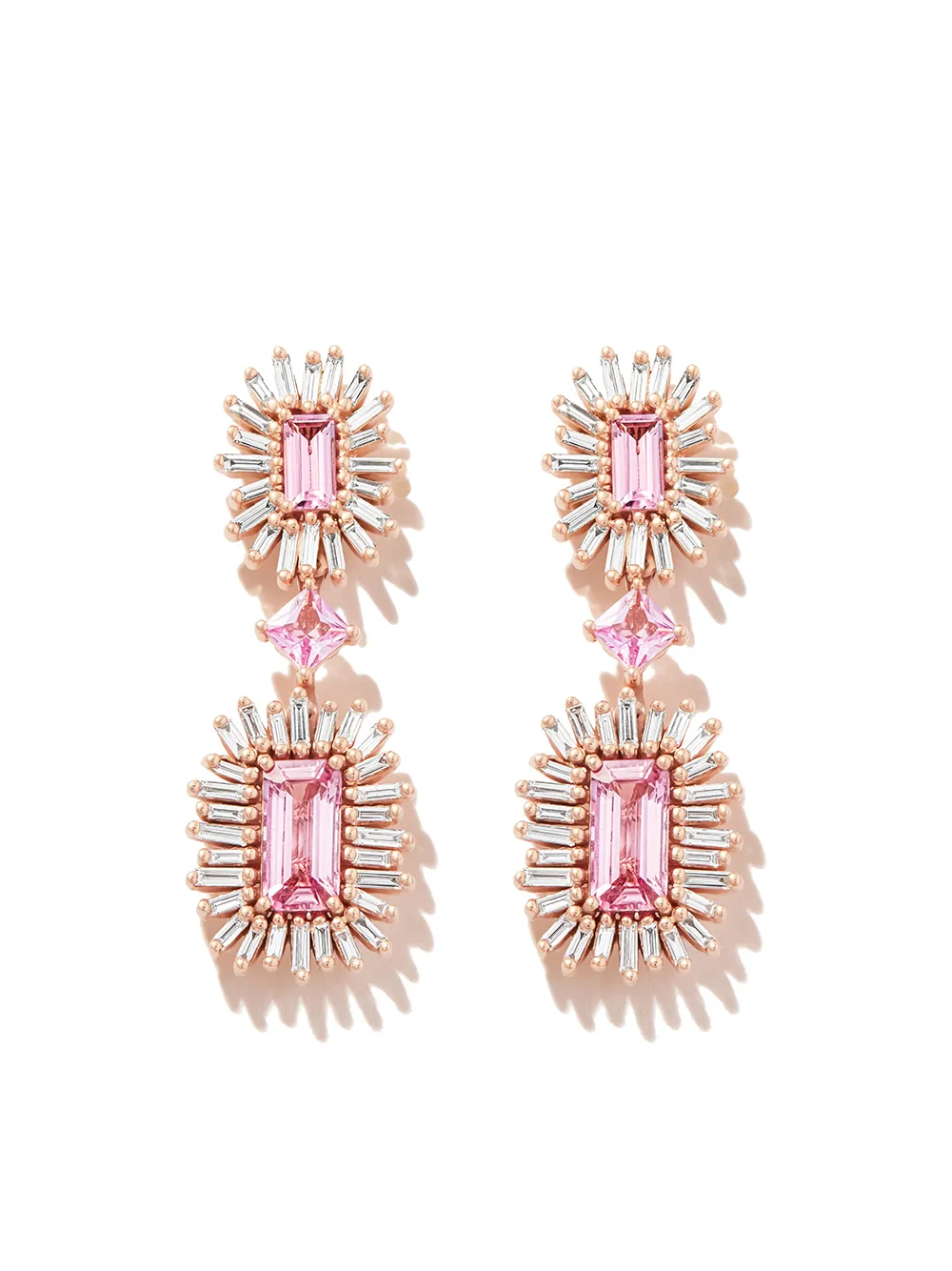 

Suzanne Kalan 18kt rose gold sapphire and diamond drop earrings - Pink