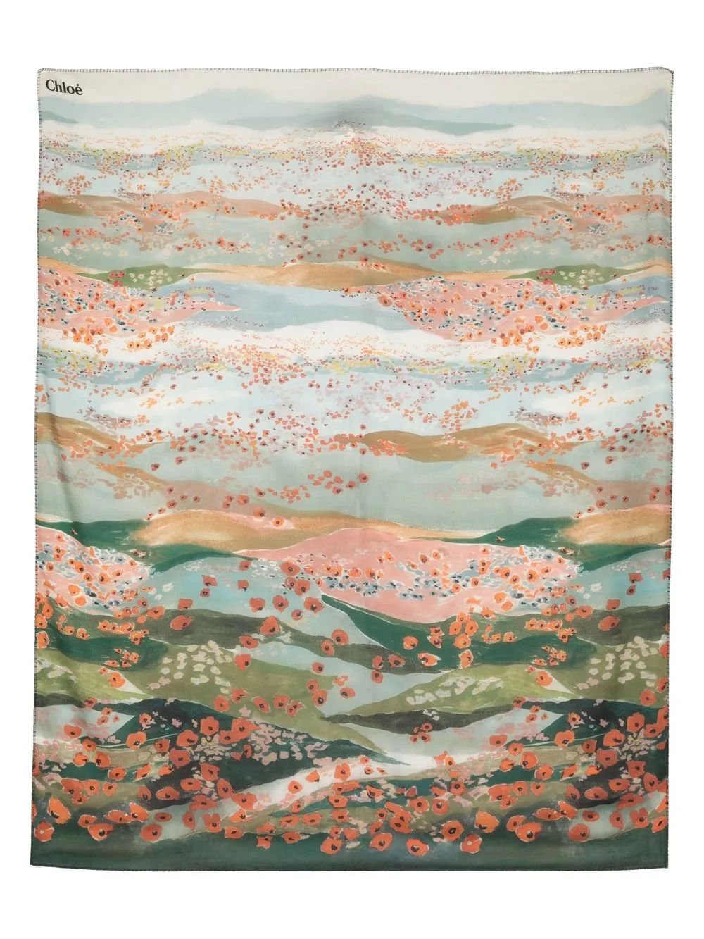 

Chloé mascada de seda con estampado de amapolas - Azul