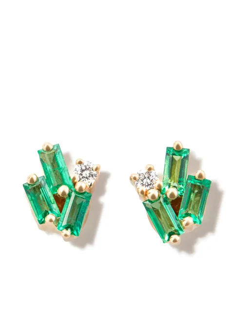 Suzanne Kalan 18kt yellow gold Cluster diamond and emerald earrings