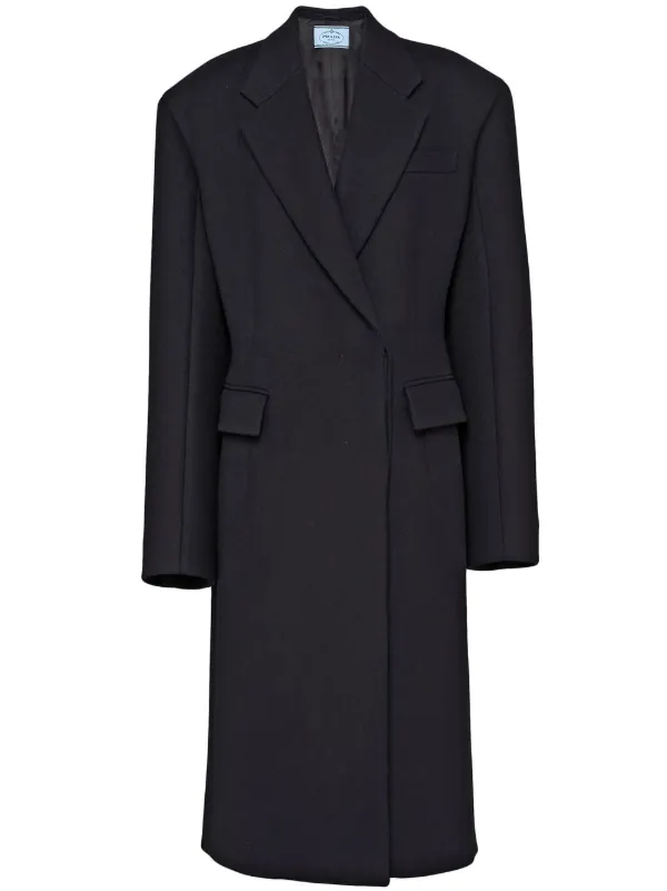 Prada logo-plaque Chain Wool Coat - Farfetch