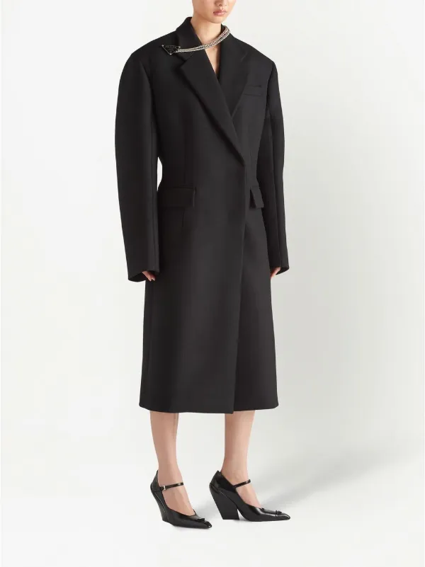 Prada logo-plaque Chain Wool Coat - Farfetch