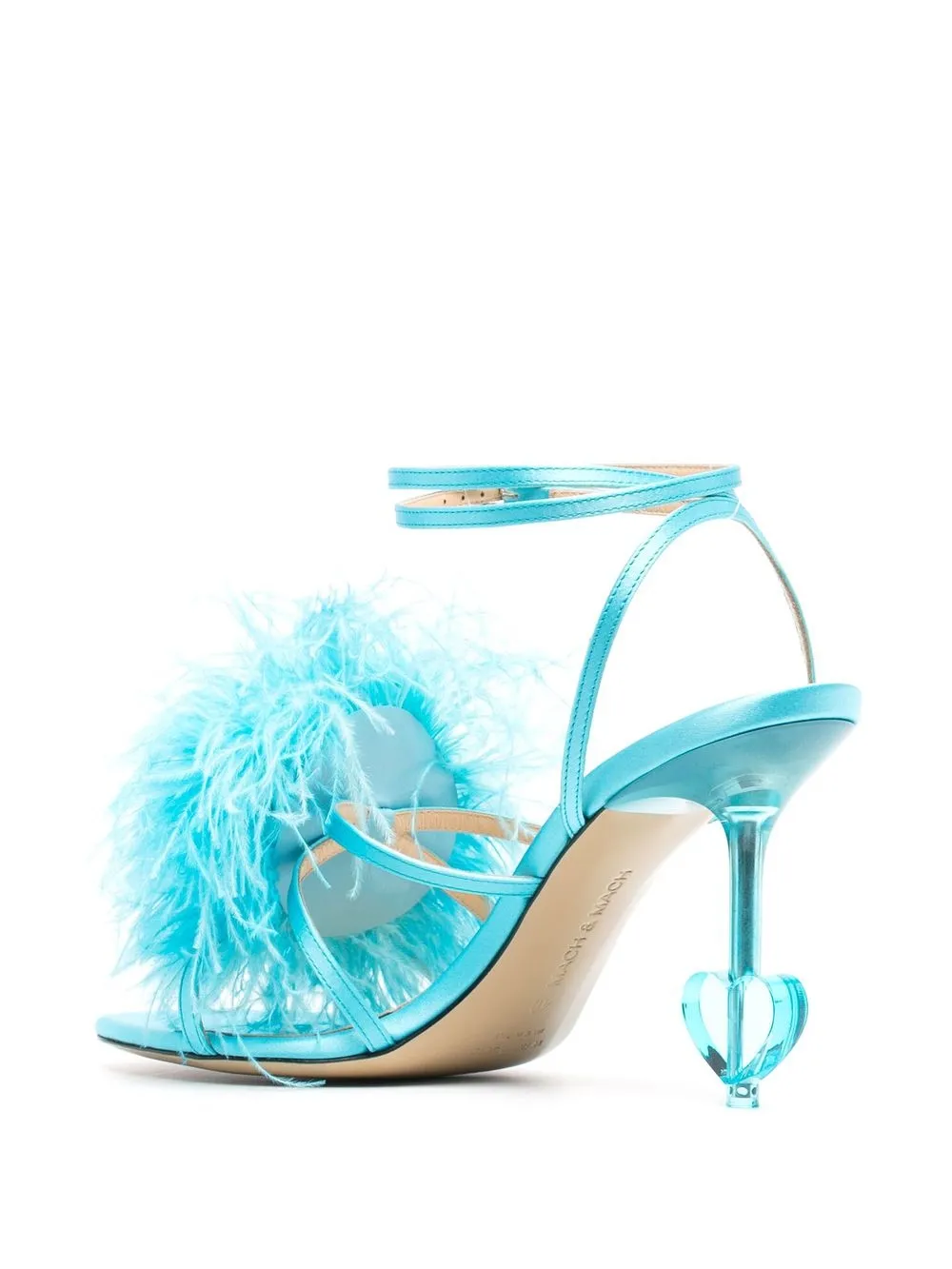 Mach & Mach Blue Feather Trim 105 Satin Sandals ModeSens