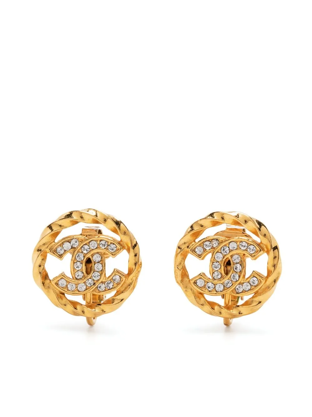 

Chanel Pre-Owned 1990-2000s rhinestone CC clip-on earrings - Gold