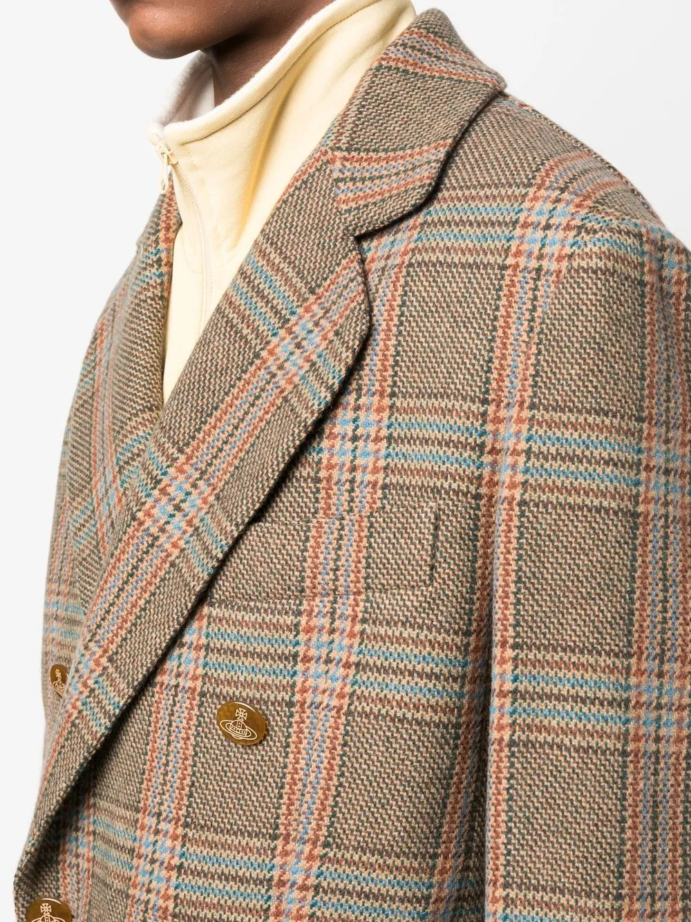 VIVIENNE WESTWOOD CHECK DOUBLE-BREASTED COTTON COAT
