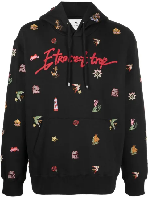 motif-embroidered drawstring hoodie