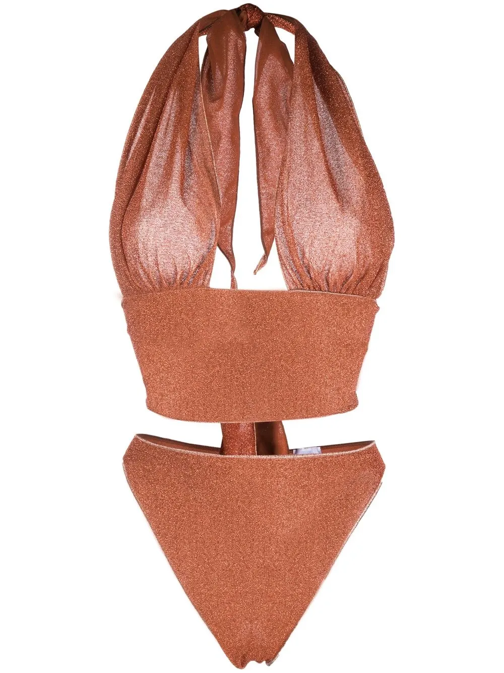 

Oséree bikini metalizado de tiro alto con cuello halter - Naranja