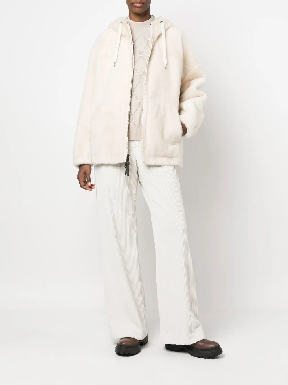 Brunello Cucinelli Ribfluwelen palazzo broek - Wit